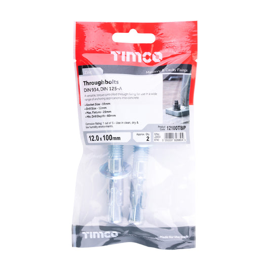 Timco Throughbolts M12 x 100mm Packet of 2