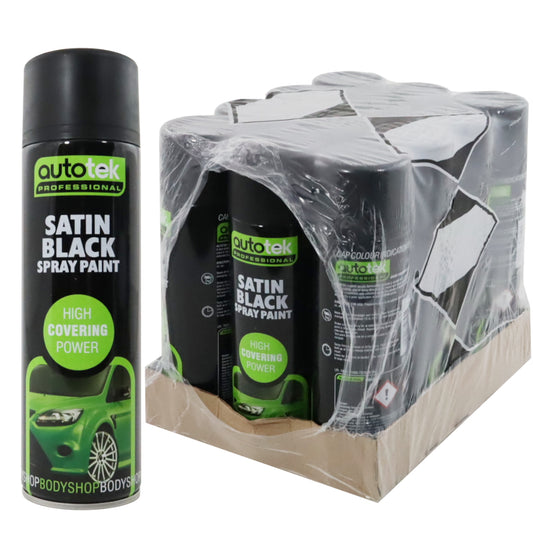 Autotek Satin Black Spray Paint - 500ml Aerosol