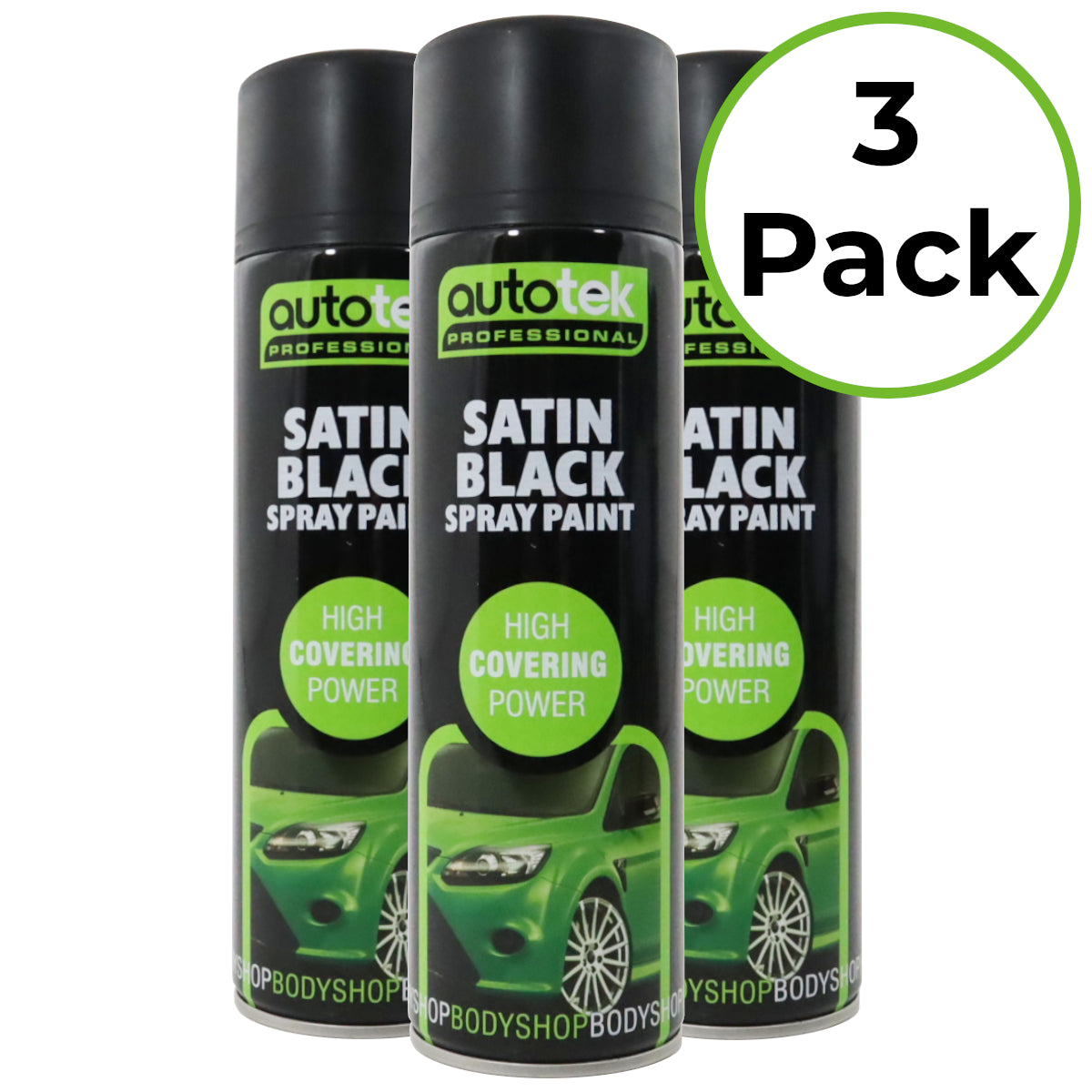 Autotek Satin Black Spray Paint - 500ml Aerosol